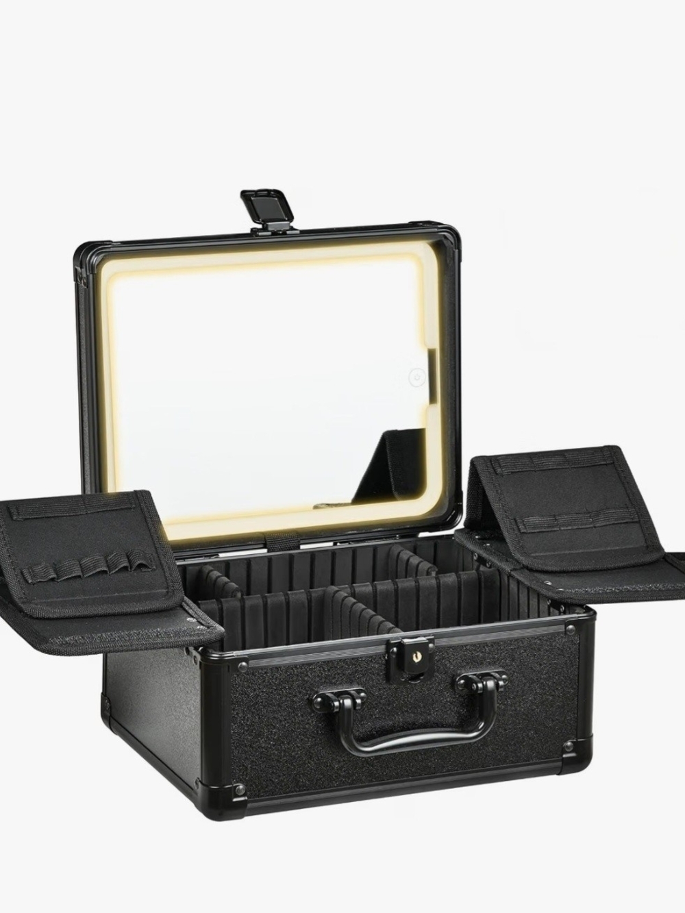 Black Rolling Makeup and Accessory Case with LED Mirror